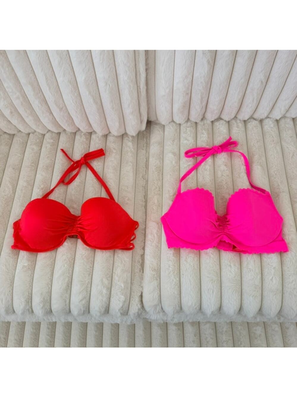 Victoria's Secret Lot of 2 Swimwear Bikini Tops Padded Halter Tie 36C
